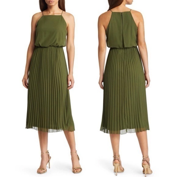 NWT SAM EDELMAN Pleated Skirt Maxi Dress Size 14 in Loden - Picture 1 of 4